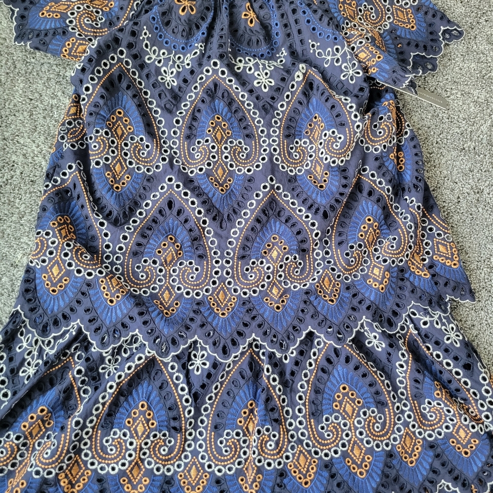 Anthropologie Nori Eyelet Blue and Gold Dress - Picture 4 of 7